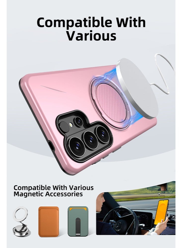 لـ Samsung S26 Ultra Case، متوافق مع حامل الخاتم، غطاء خلفي شبه شفاف غير لامع مضاد للصدمات، حافظة هاتف رفيعة وشاملة للحماية الكاملة لـ Galaxy S26 Ultra (وردي) - Image 2